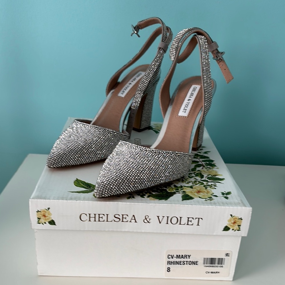 Chelsea & Violet Silver Rhinestone Ankle Wrap Women's Shoes